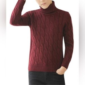 𝅺men’s Turtleneck Knit Cable Sweater (Unisex) Size S